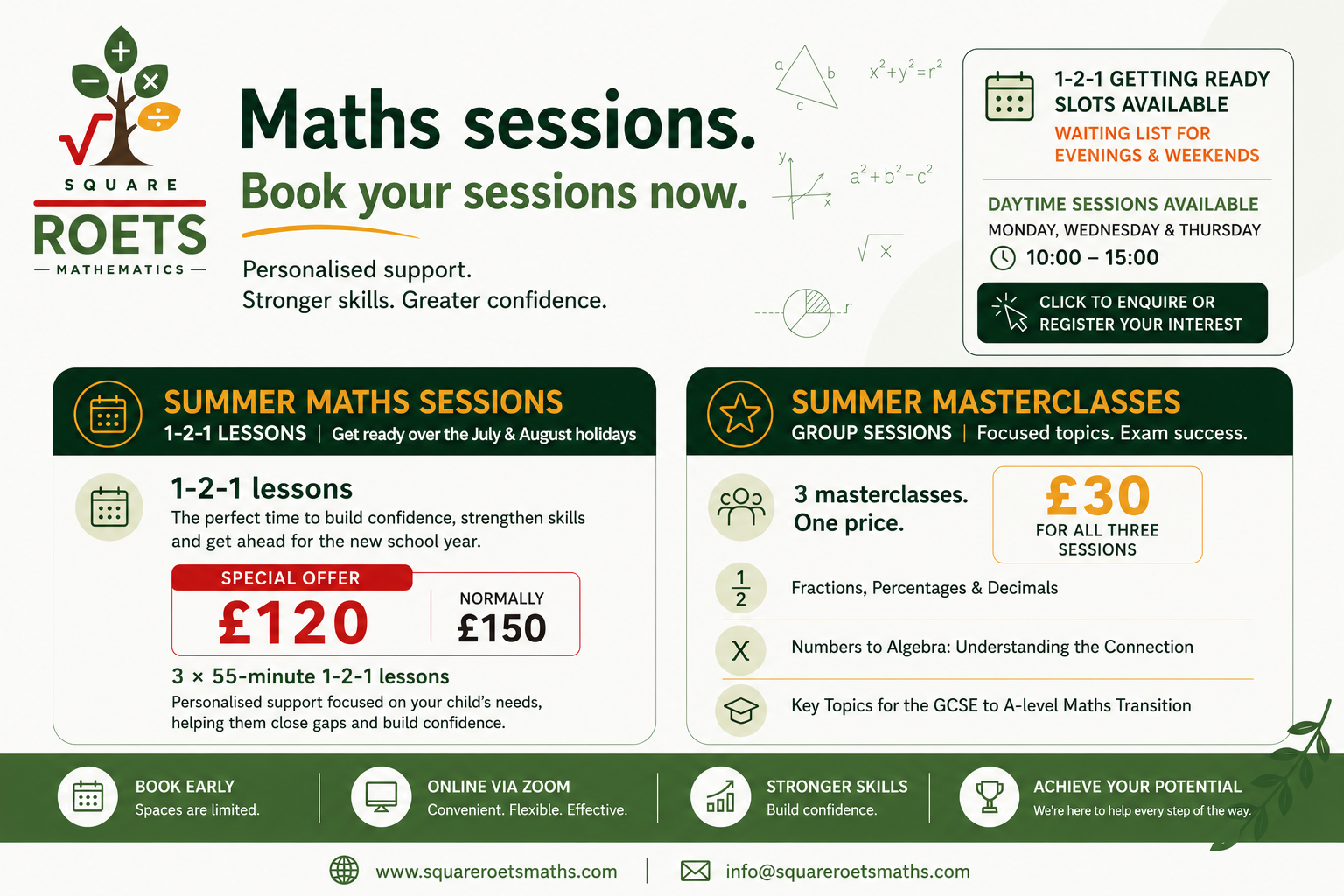 Website Offerings Poster Summer Maths Sessions